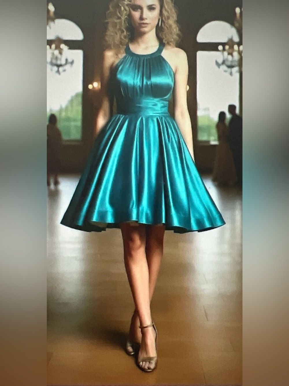 Cache Vintage Teal Silk Halter Mini Dress Women’s 12 Formal Prom Wedding Y2K